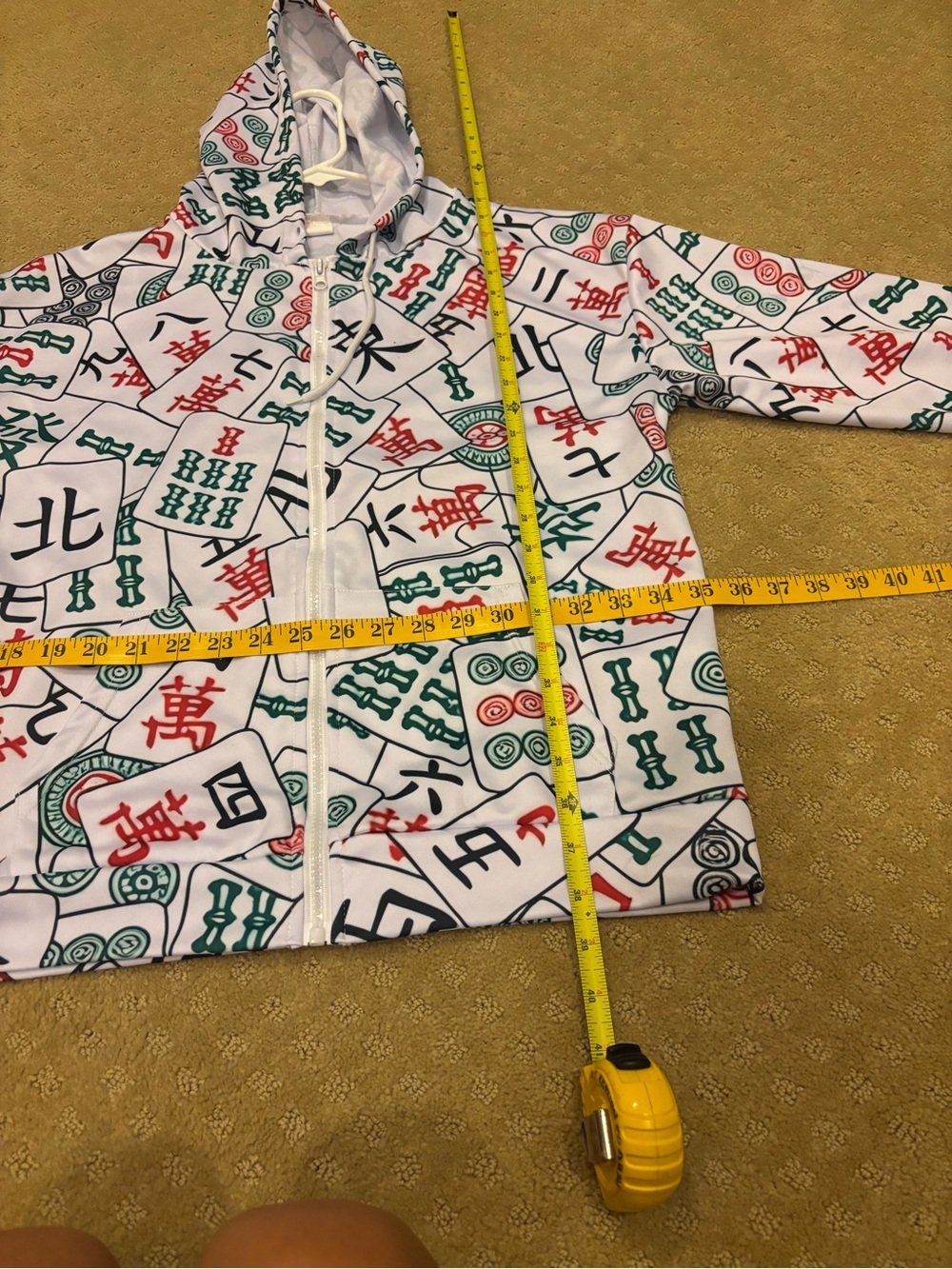 Mahjong Tile women’s White zip hoodie with front kangaroo pocket sz Small